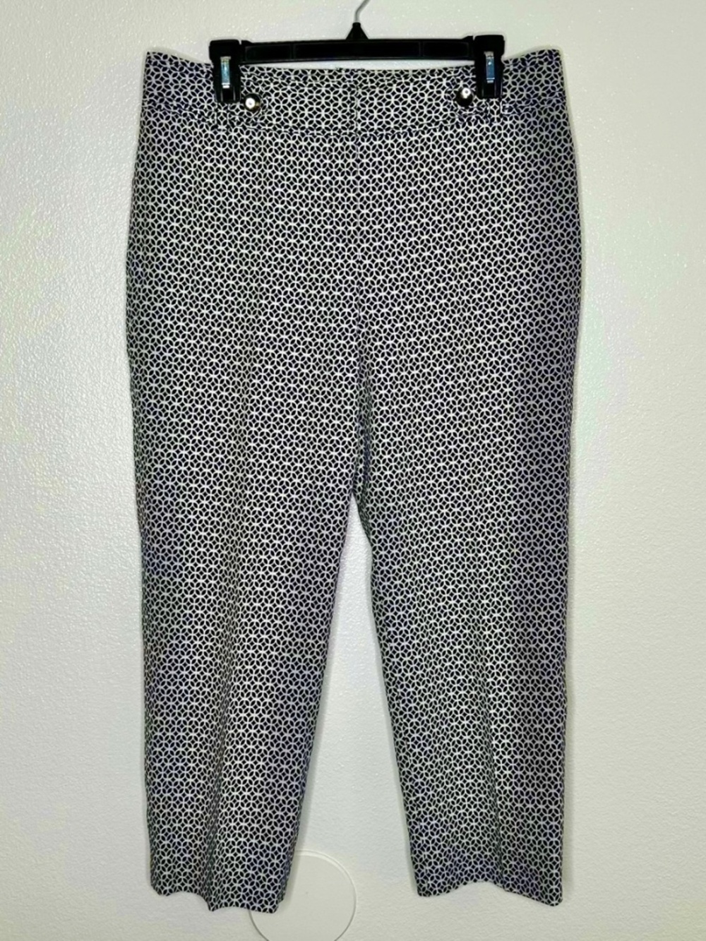 Ann Taylor Womens Margo Navy & White Patterned Ankle Dress Pants Size 10